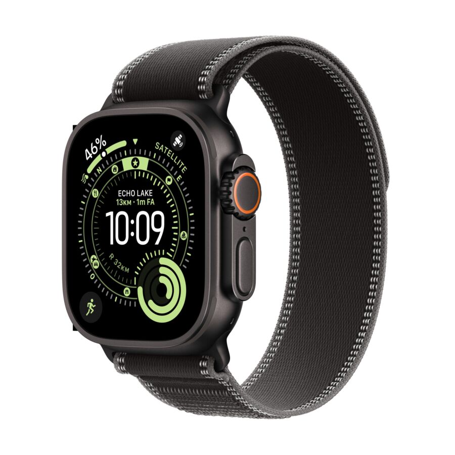 Apple Watch Ultra 3 GPS + Cellular, Cassa in titanio nero (49 mm) con Trail Loop nero/cenere - S/M